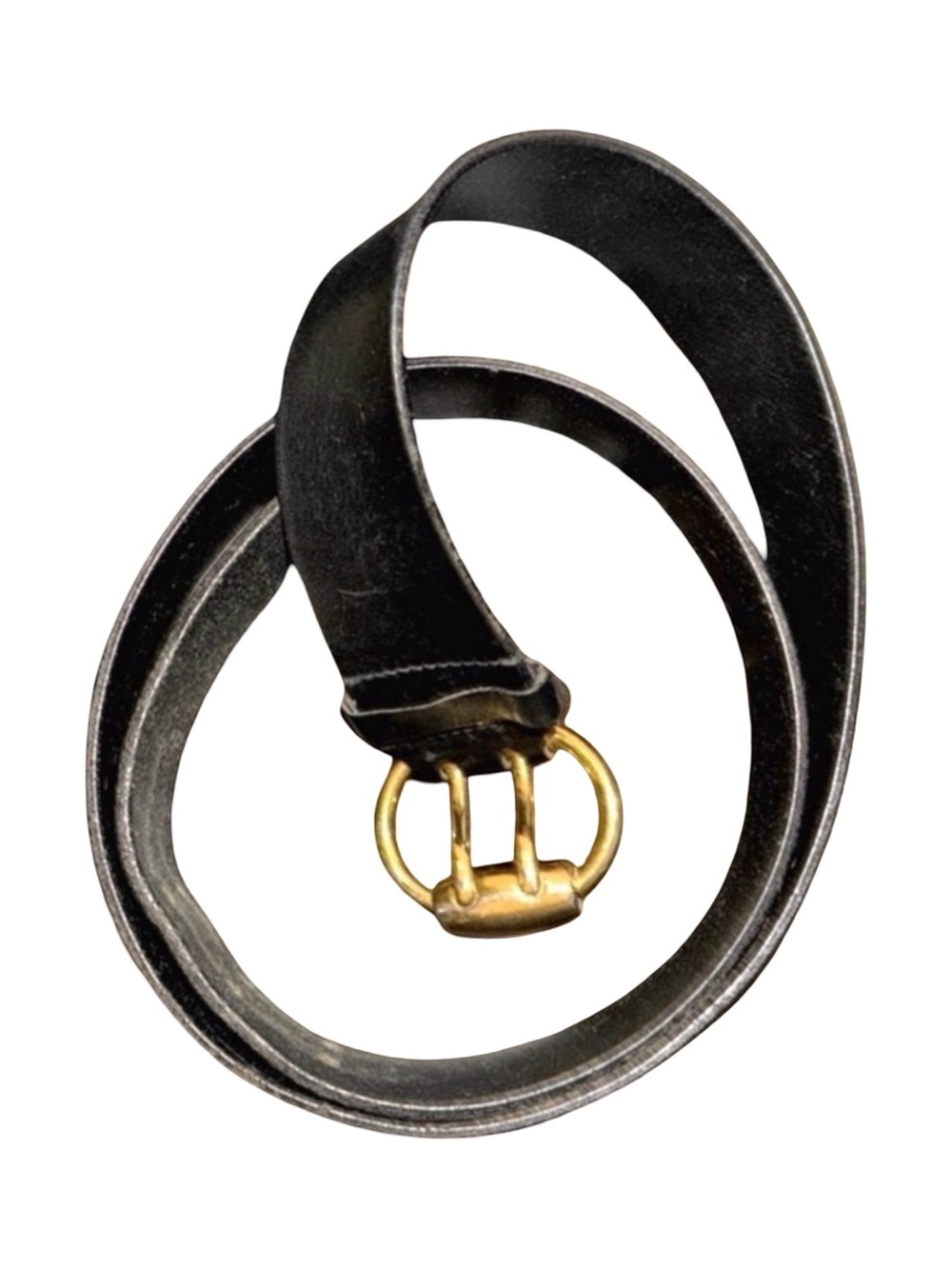 Bijan Men’s Black Leather Belt with Gold Buckle. 48”